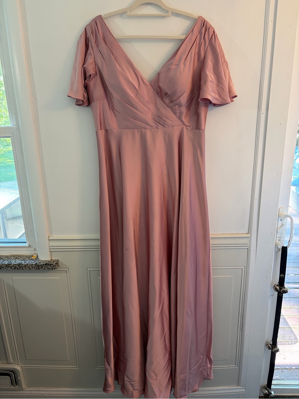 AW Bridal Mauve Satin Bridesmaid Dress - Size 16 (professionally altered chest)
